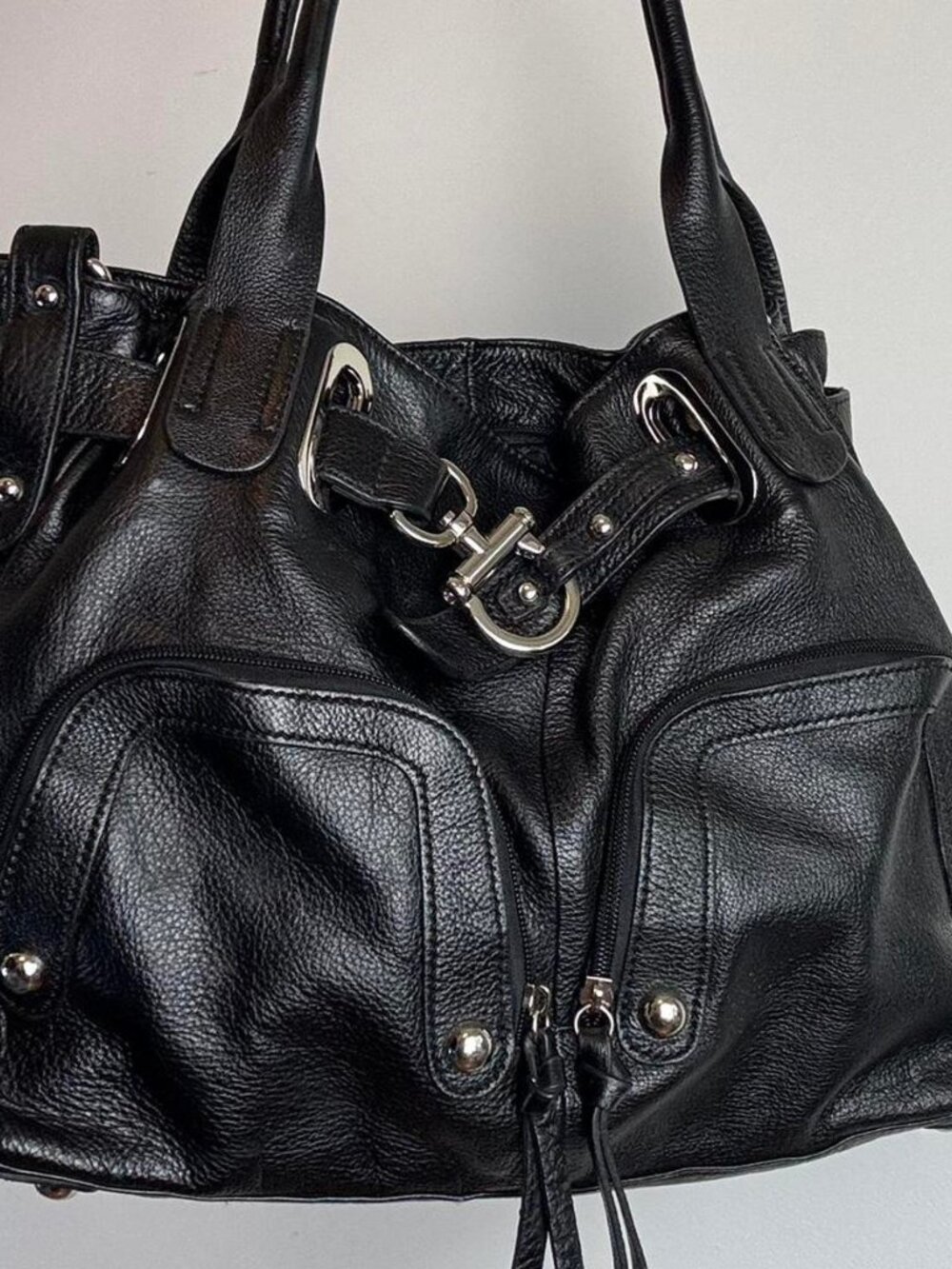Vintage Y2K 2000s Vera Pelle Black Genuine Leather Shoulder Bag Made in Italy